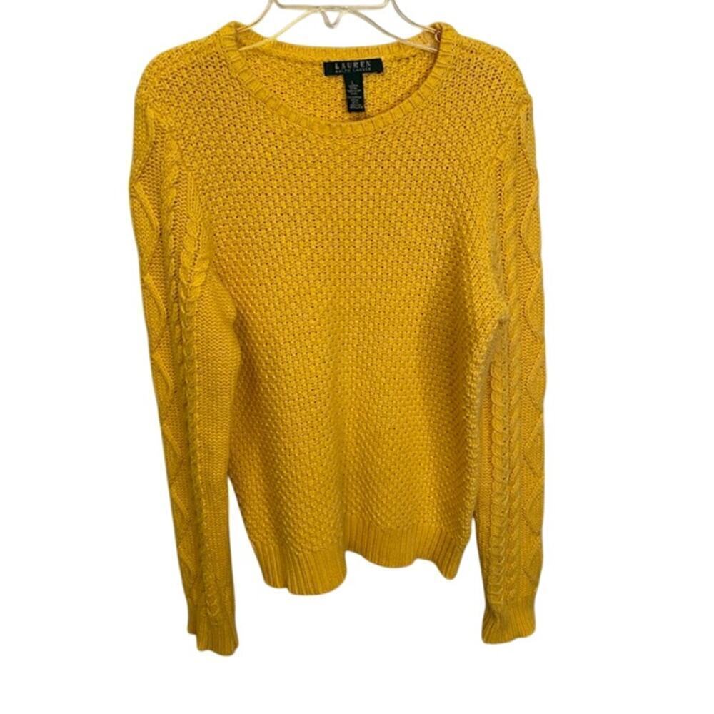 Lauren Ralph Lauren Women's Cotton Blend Crewneck Cable Knit‎ Sweater Yellow